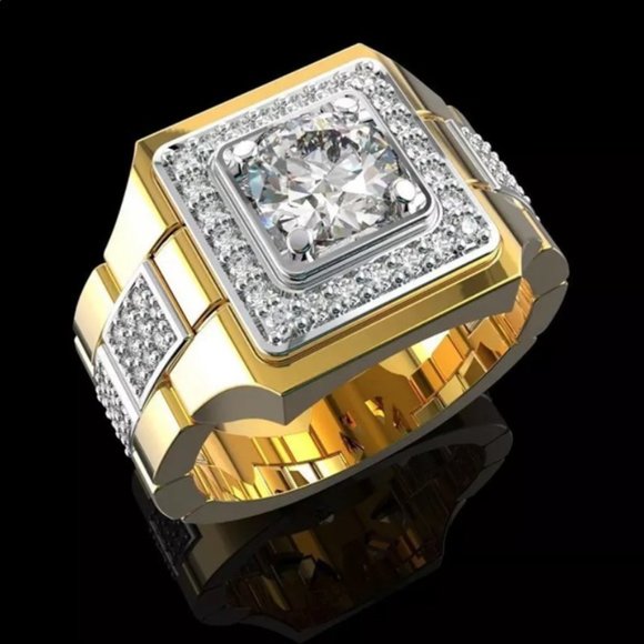 Mens Big Stone Ring Rectangle CZ Wedding Band Ring Bling Ice  Men’s icy flashy bling rock ring two tone Brand New!!